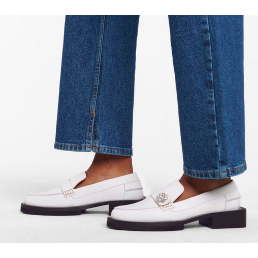 Ganni White Leather Loafers with Silver-tone Medallion